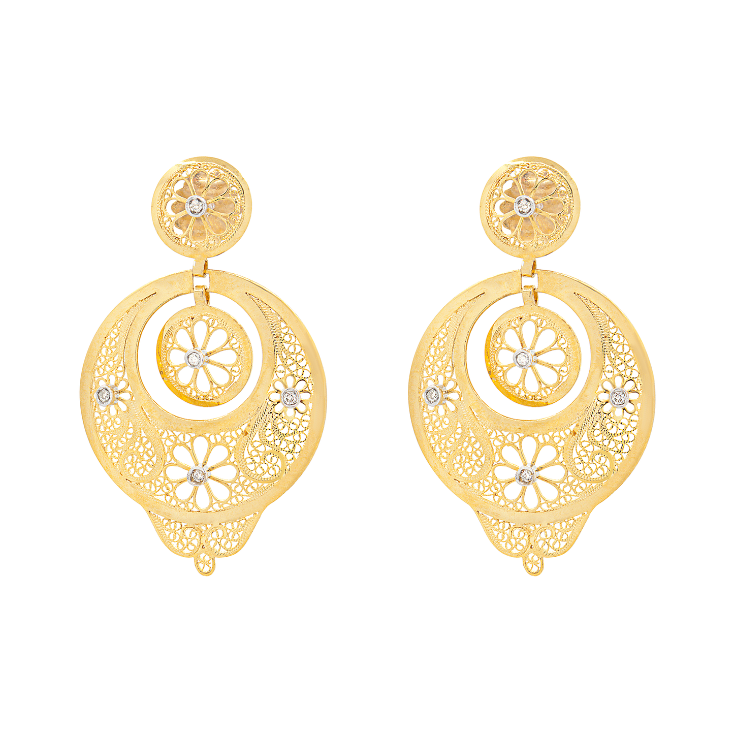 BRINCOS FILIGRANA OURO 19.2K C/ DIAMANTES