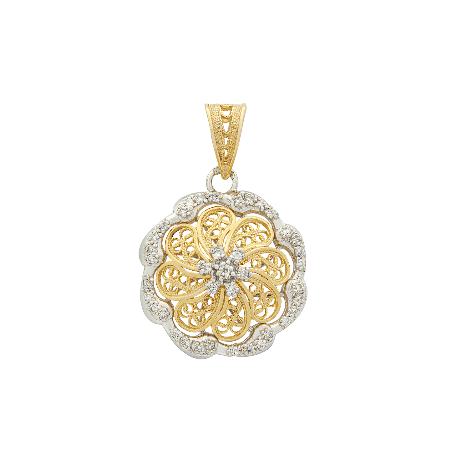 MEDALHA FILIGRANA OURO 19.2K C/ DIAMANTES