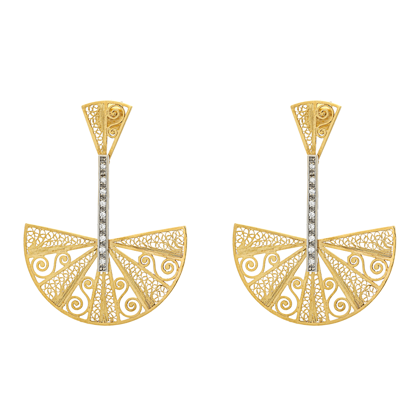 BRINCOS FILIGRANA OURO 19.2K C/ DIAMANTES