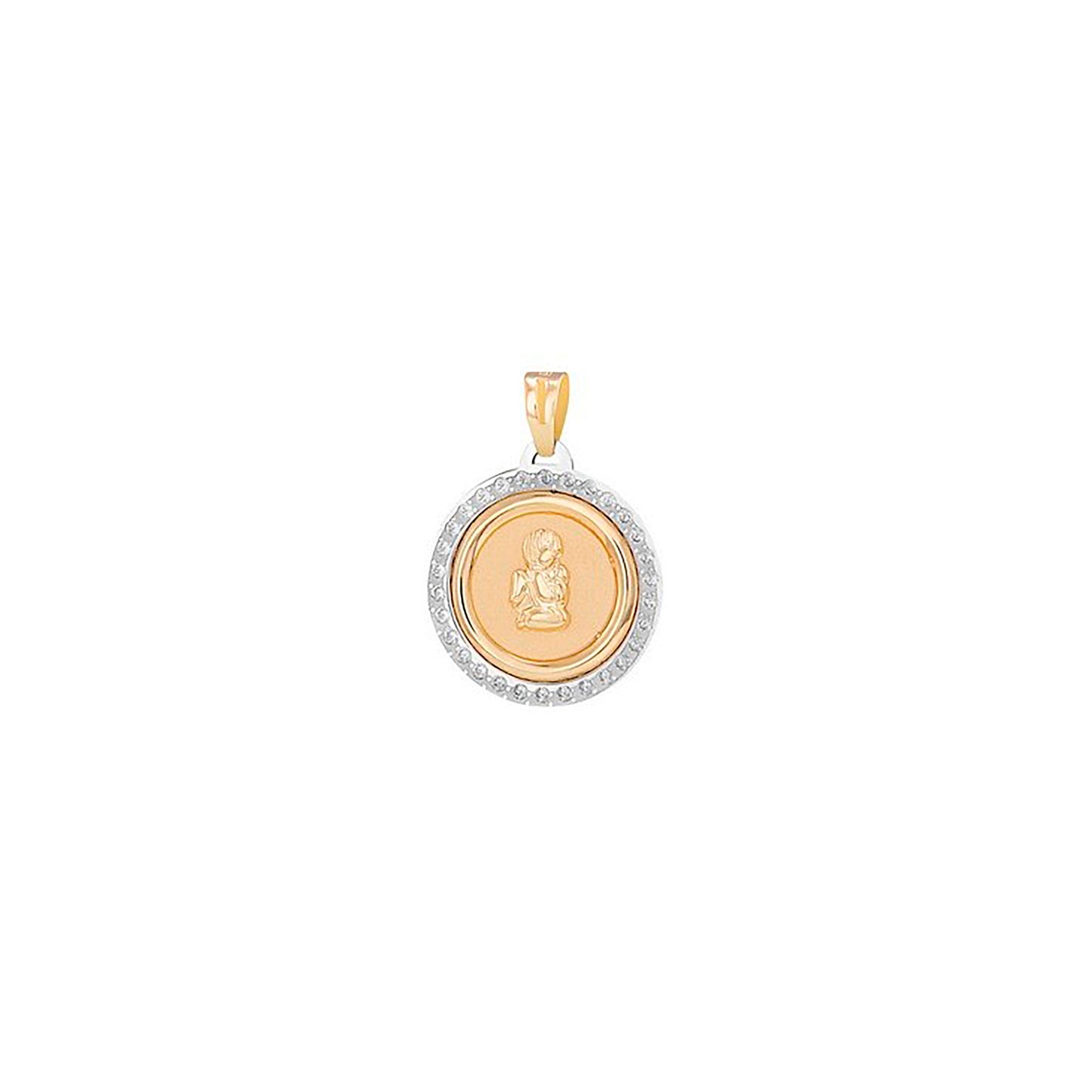 MEDALHA OURO 19.2K ANJINHO C/ ZIRCÓNIAS 12MM