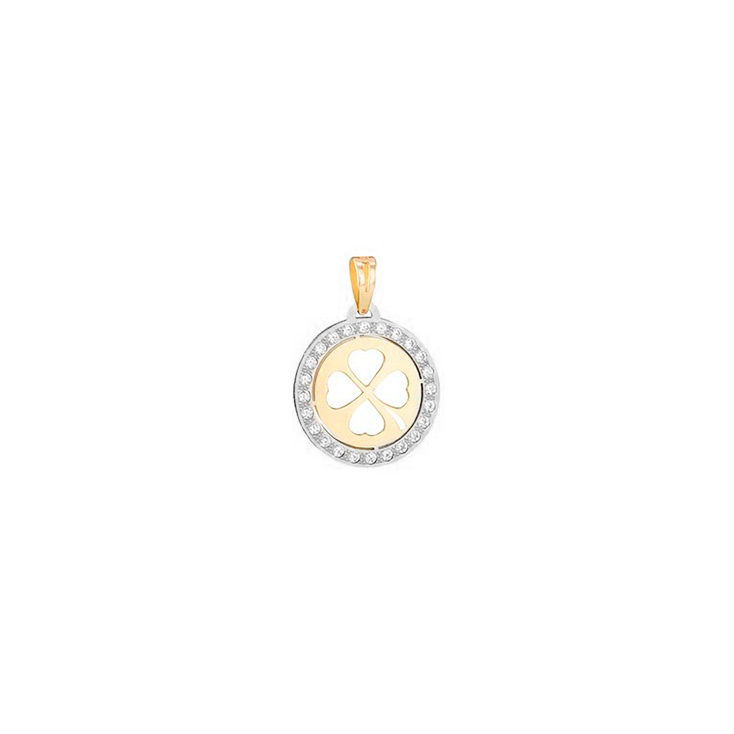 MEDALHA OURO 19.2K TREVO C/ ZIRCÓNIAS 12MM