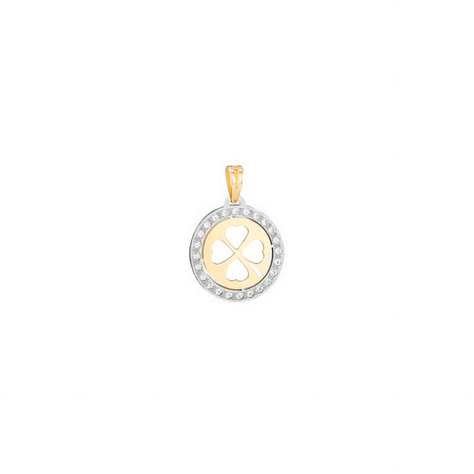MEDALHA OURO 19.2K TREVO C/ ZIRCÓNIAS 12MM
