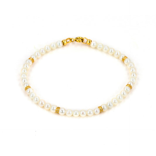 PULSEIRA OURO 19.2K C/ PÉROLAS E ZIRCÓNIAS